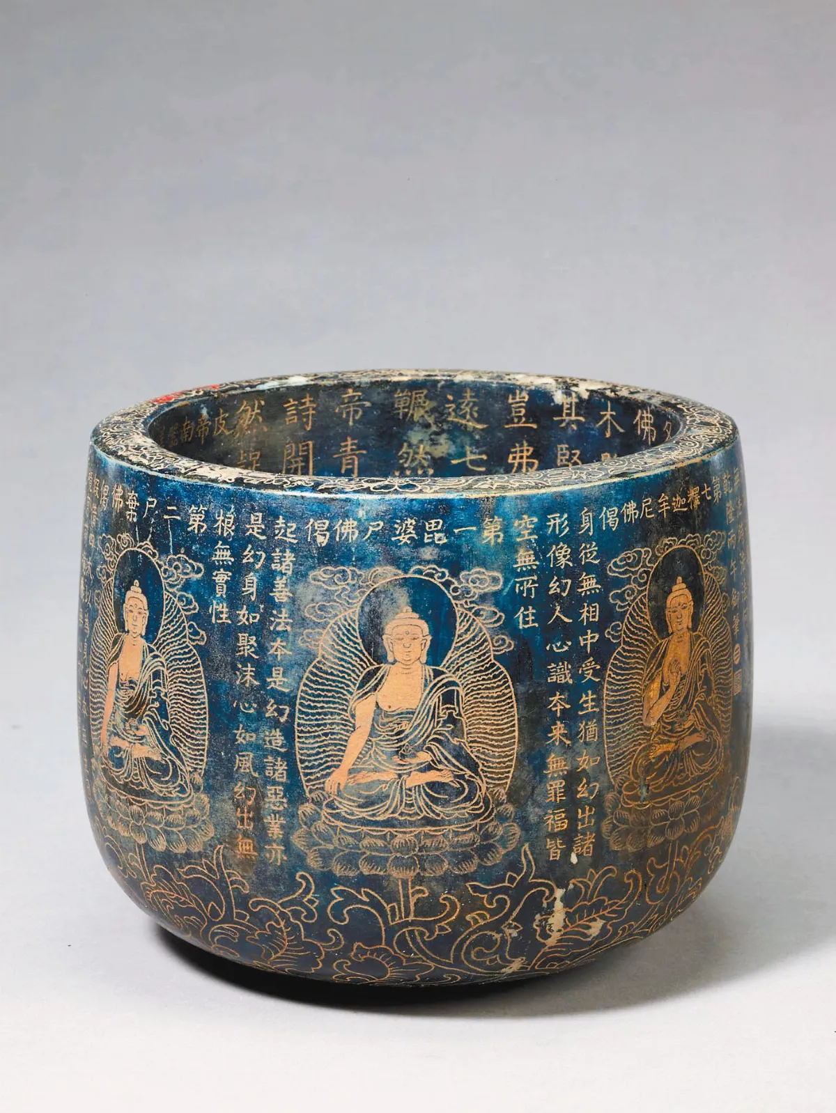 古董品 唐物 中国古美術 明時代 金貨 金鉢盂 佛經 佛像 精細手彫 置物 