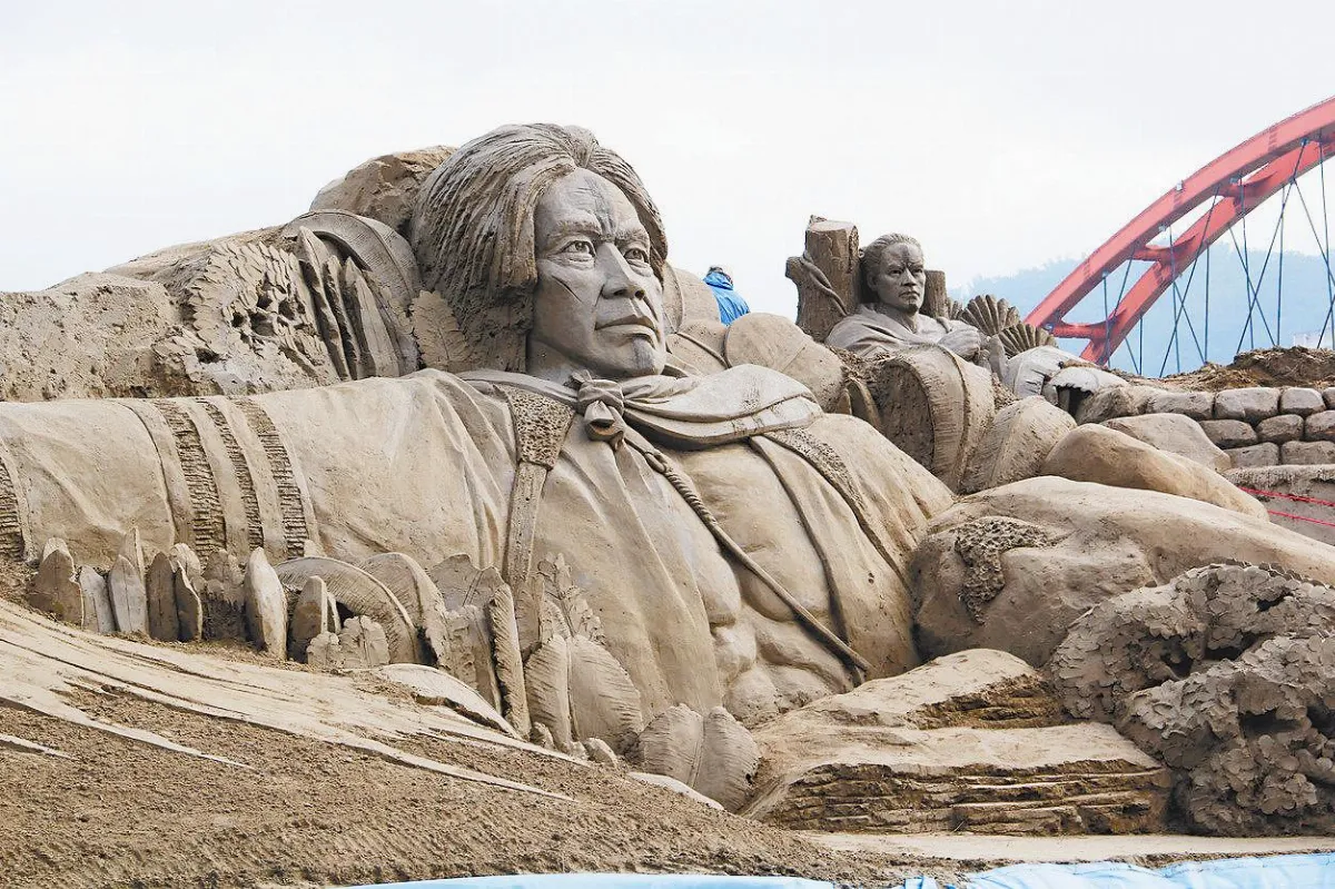 南投沙雕節莫那魯道、海綿寶寶 齊聚迎新歲