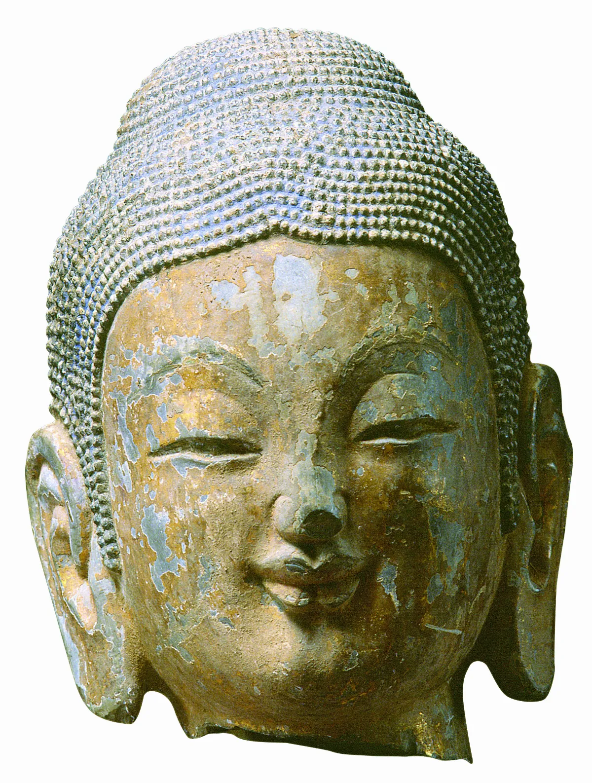 千年重光‧山東青州龍興寺佛教造像展   貼金彩繪石佛頭像