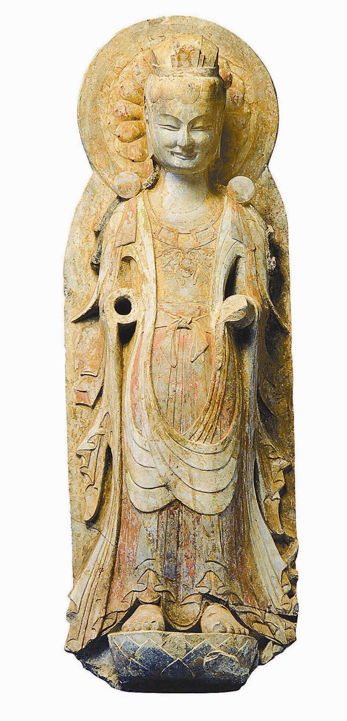 【千年重光─山東青州龍興寺佛教造像展】貼金彩繪石雕菩薩立像