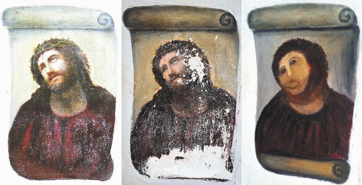 老婦好心修補畫 耶穌變人猿