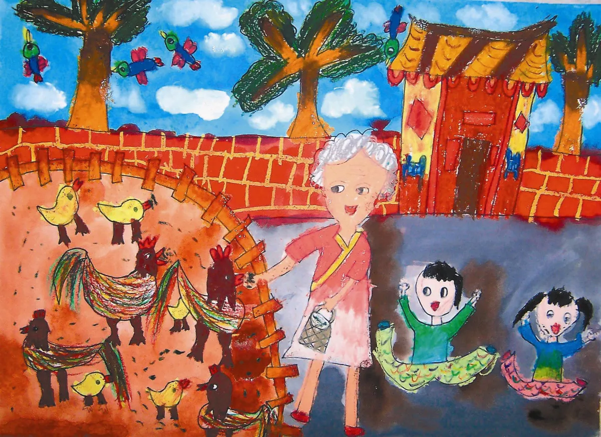 快樂塗鴉簿   阿媽餵雞