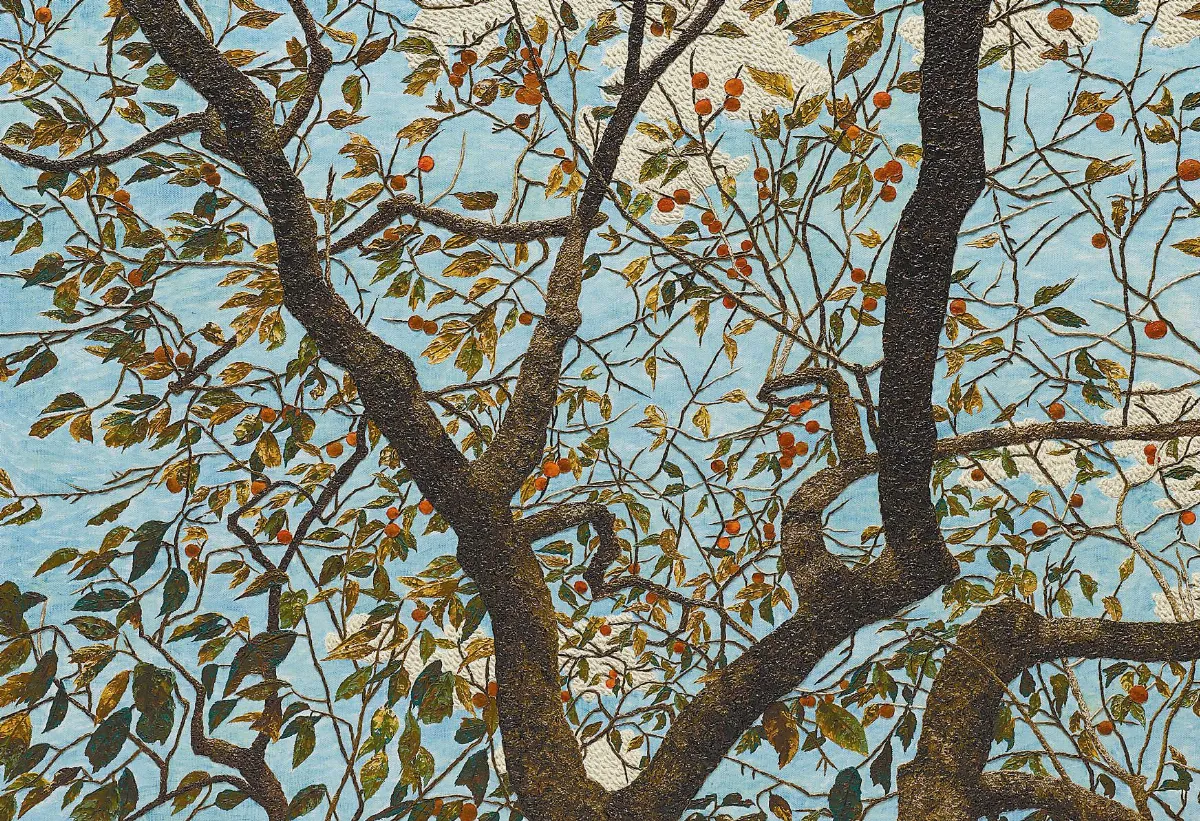 浮世畫框結果子的紅柿樹