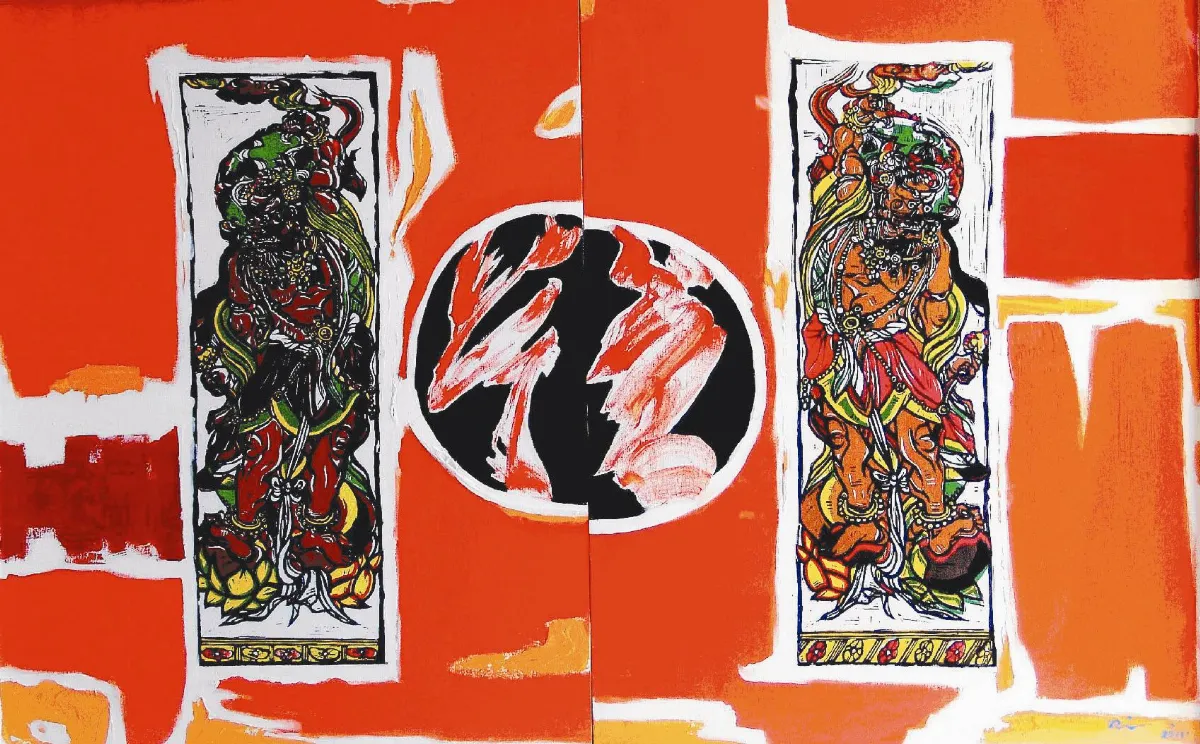 倪朝龍木刻版畫 佛像威震八方
