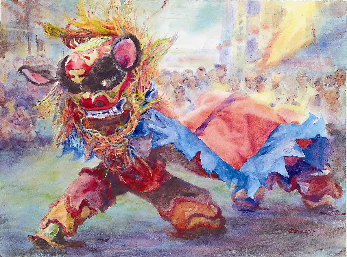 【春芽夏蔭‧許德麗水彩畫展】  舞獅