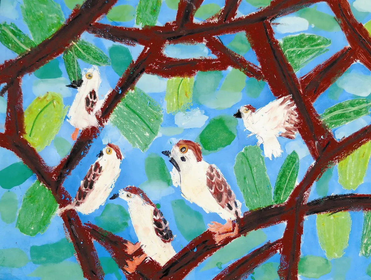 快樂塗鴉簿 樹林裡的麻雀