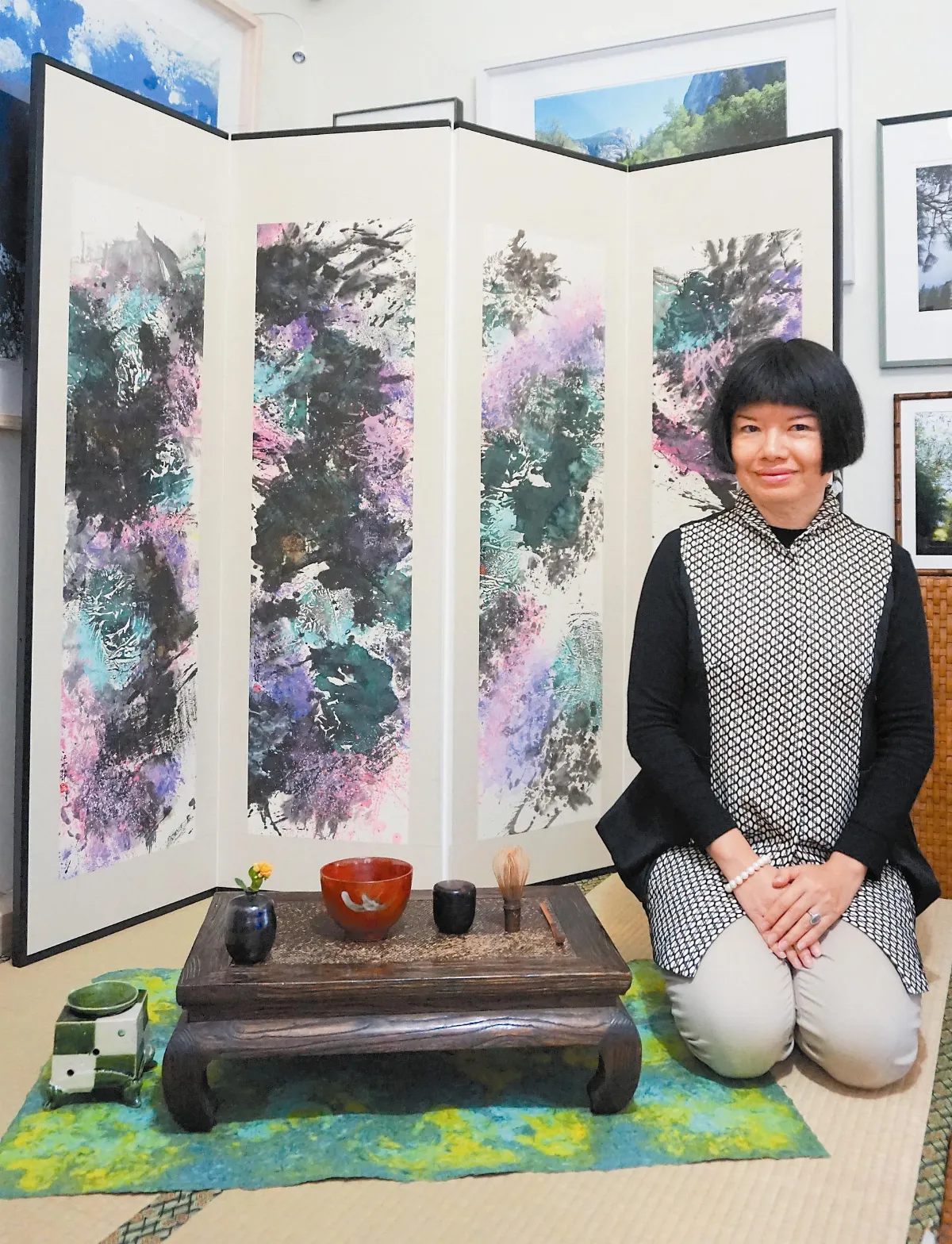 夜懸明鏡青天上  花漾年華四通屏