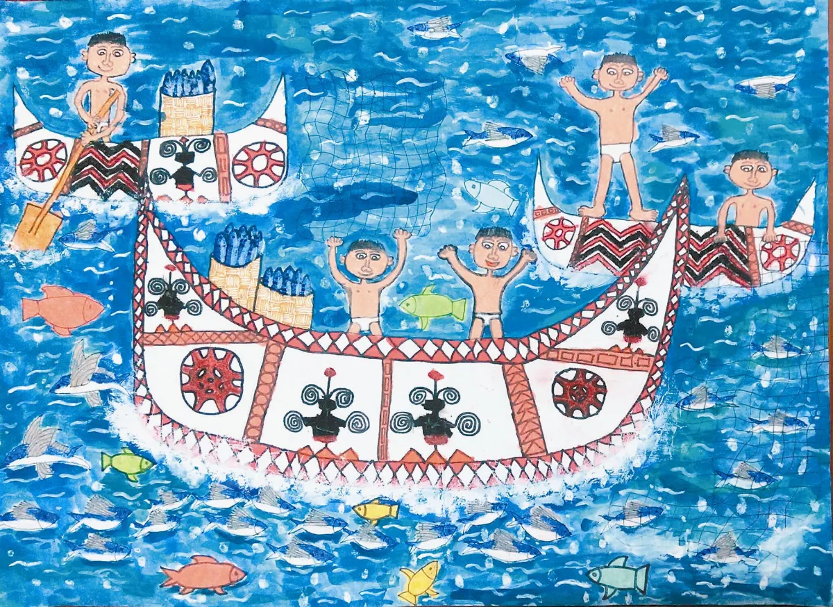 快樂塗鴉 簿  原住民捕魚