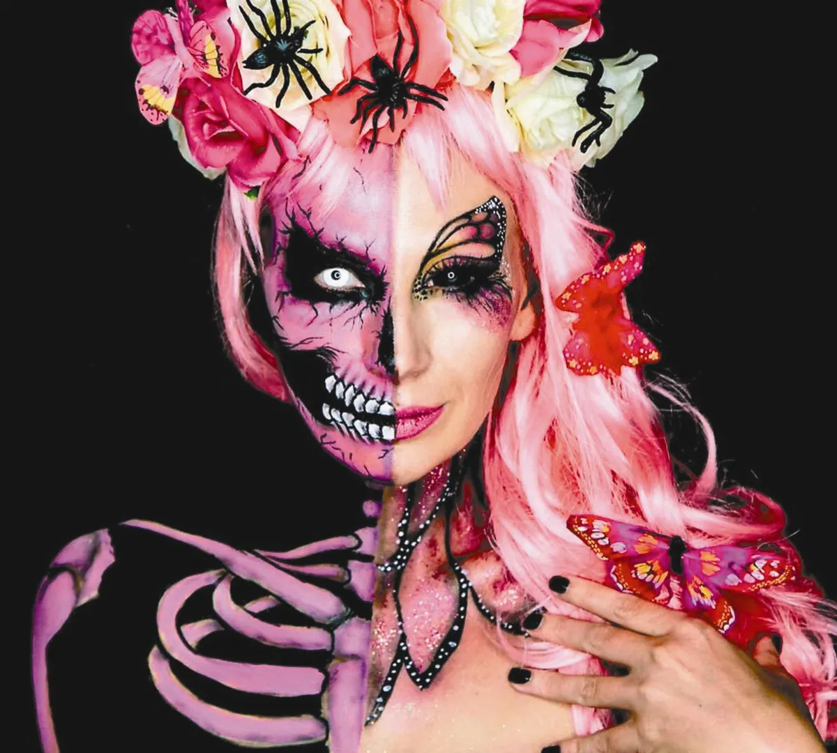 利用視覺錯覺作畫 人體畫布 畫家變骷髏公主