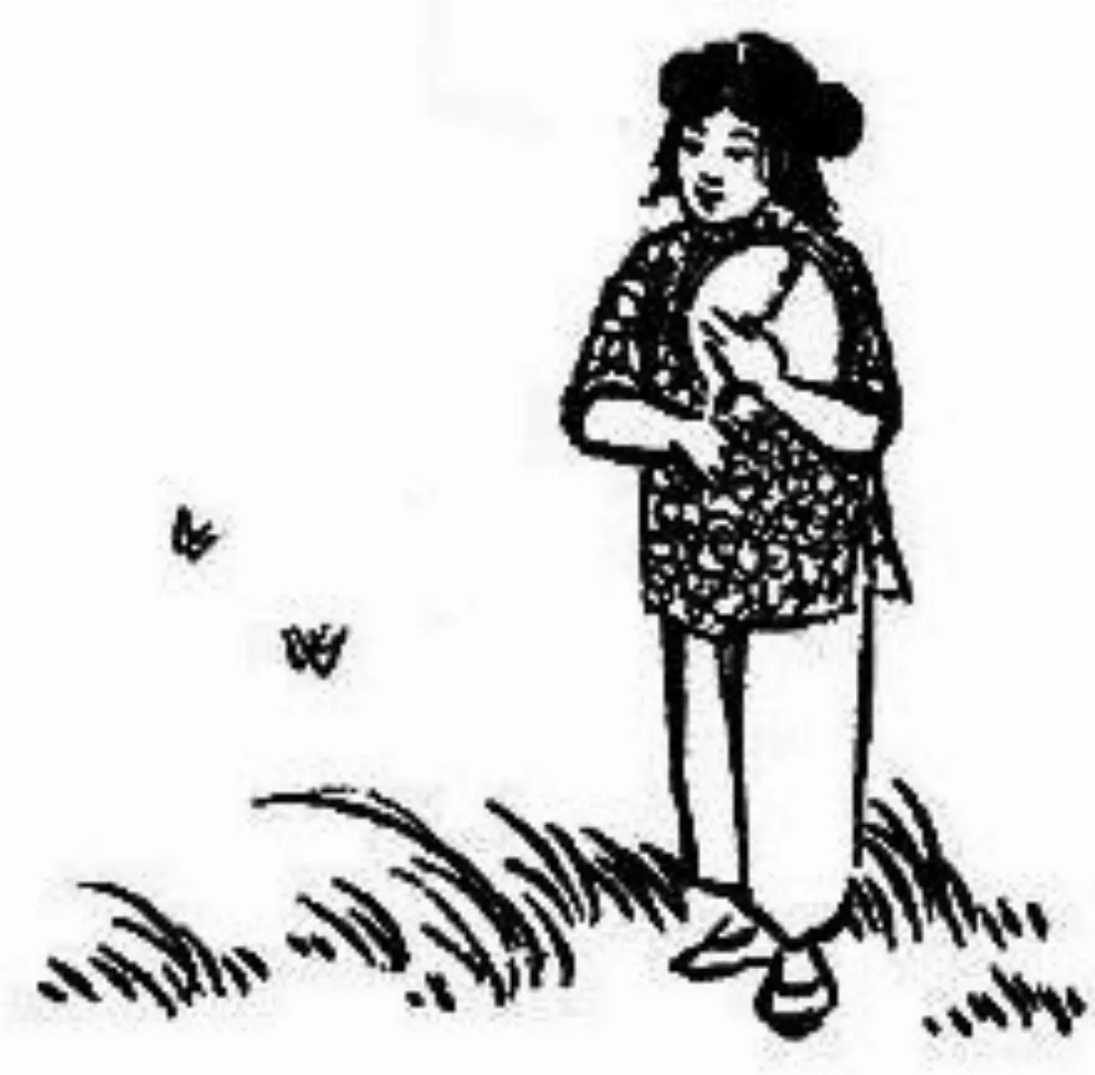 【豐子愷．護生畫集】 輕紈原在手 未忍撲雙飛