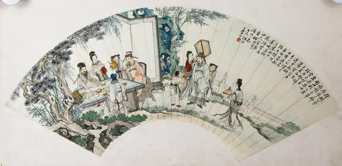 【清風雅韵——揚州博物館藏清代扇面展】松下觀泉．四相簪花