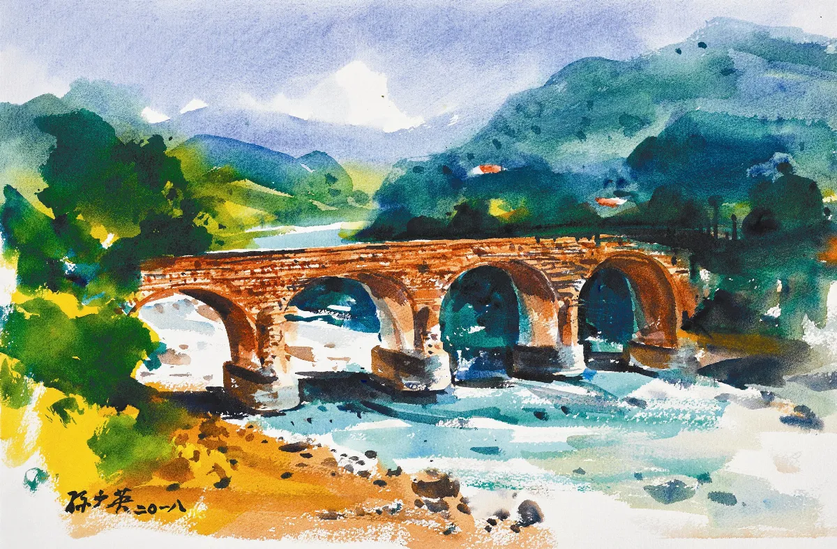 【靜、淨、境．孫少英水彩藝術展】  國姓糯米橋