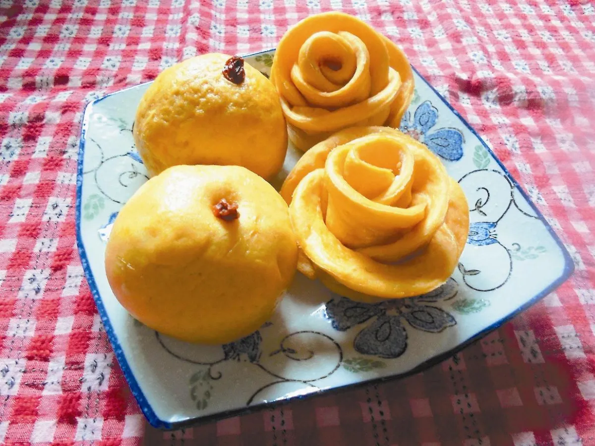 彩色點心 南瓜玫瑰花饅頭