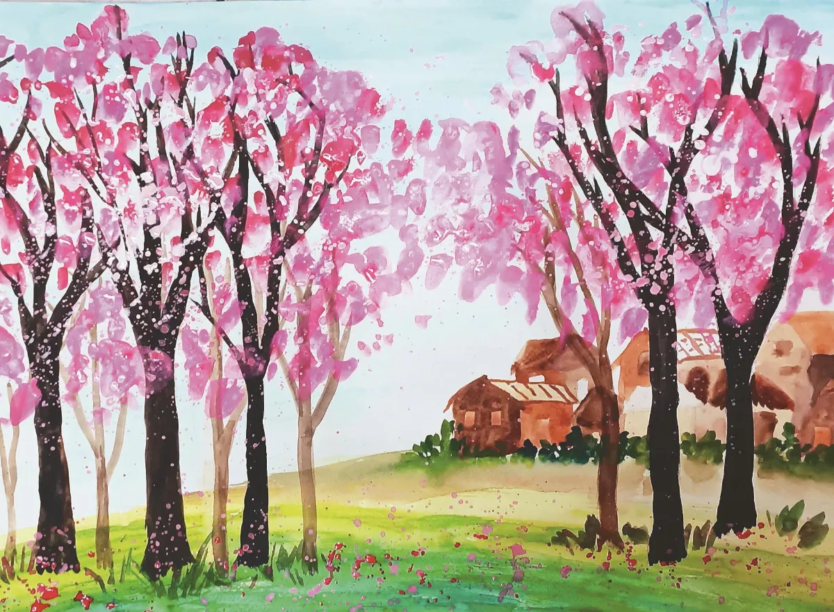 快樂塗鴉簿  櫻花樹下