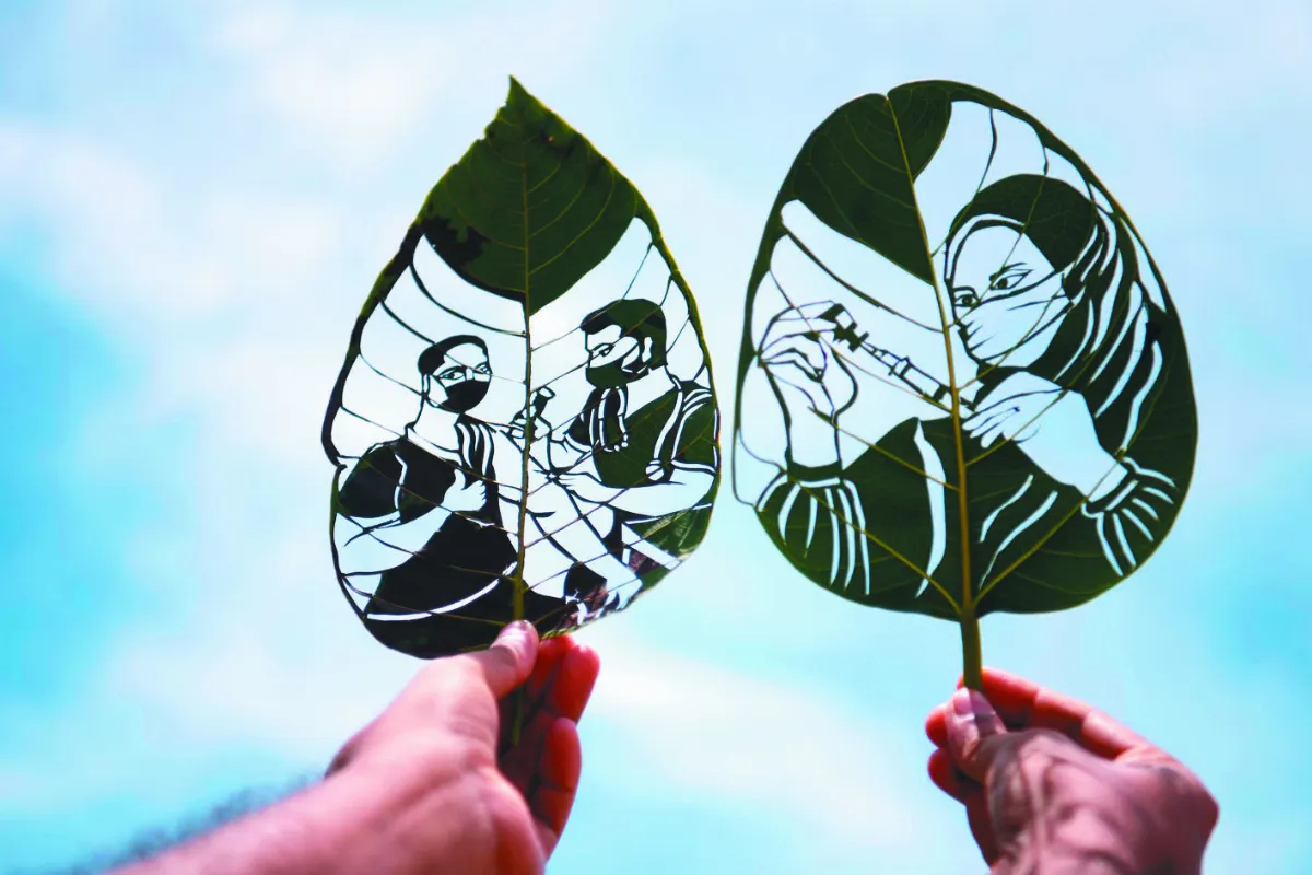 樹葉作畫 向醫護致敬