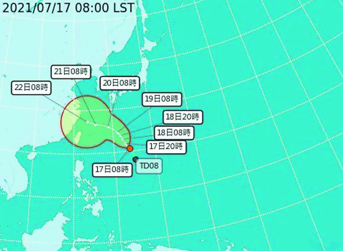 22日最靠近 颱風烟花 估台灣偏北海面通過