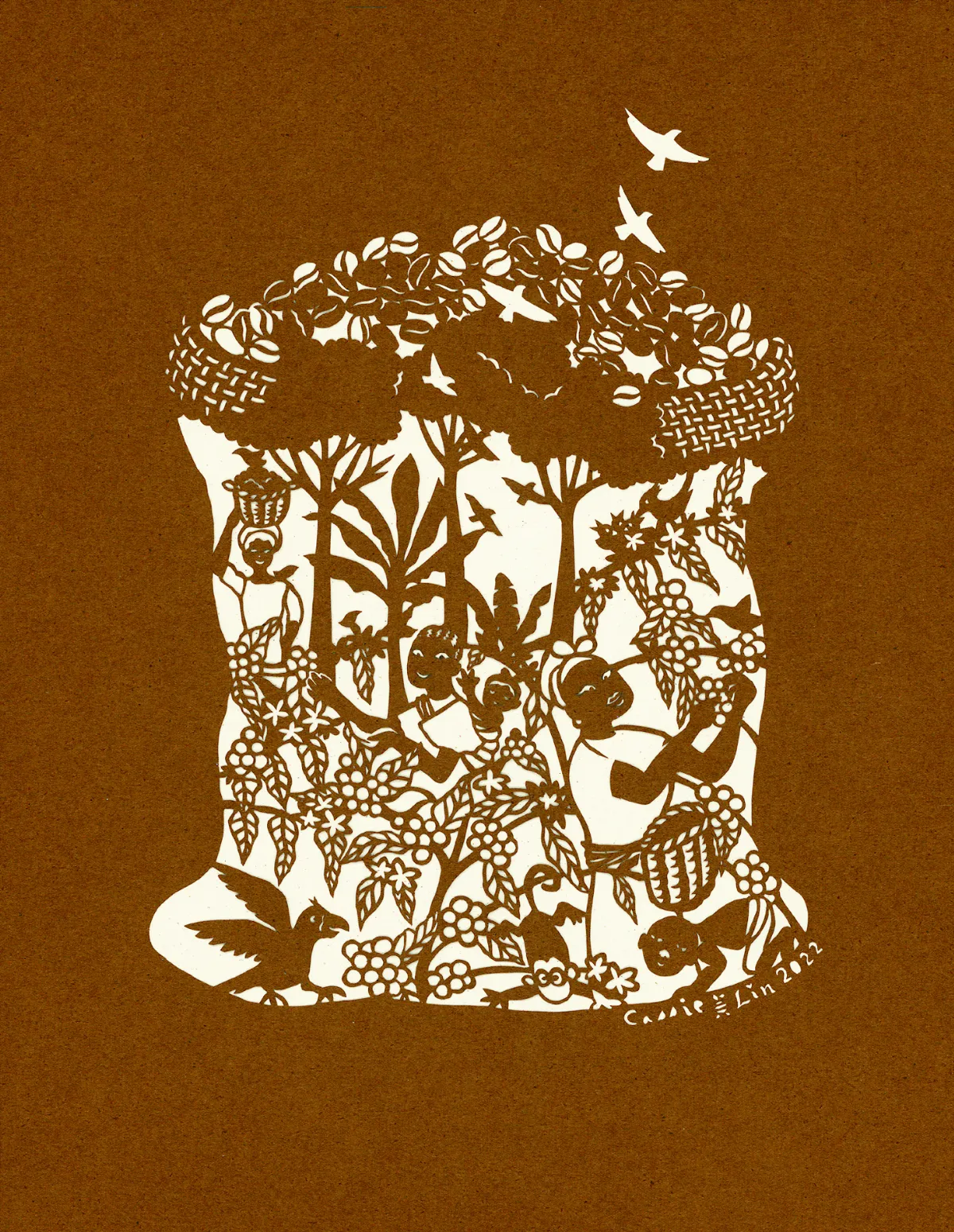 【 藏在剪紙中的故事──愛的循環三部曲】 幸福的咖啡豆和麻布袋