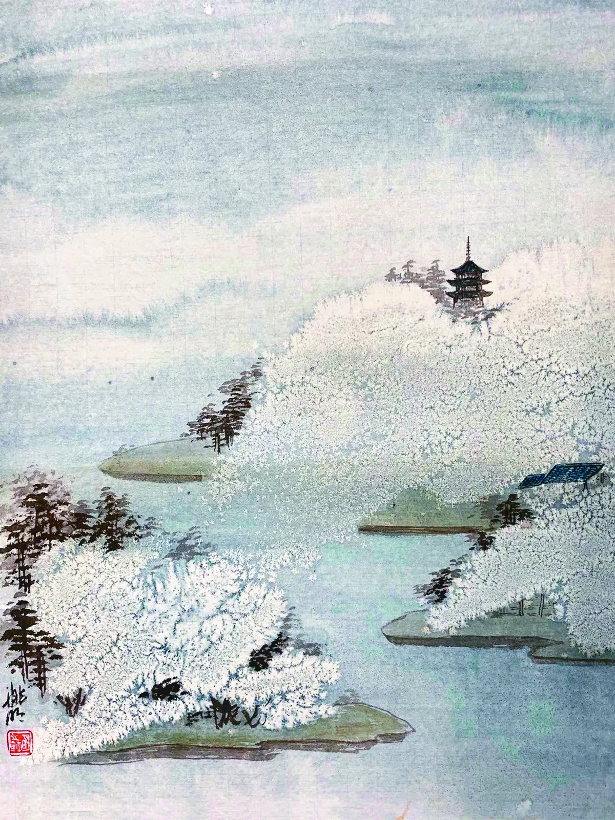 【筆情墨趣——姚明的藝術世界】 古寺櫻花