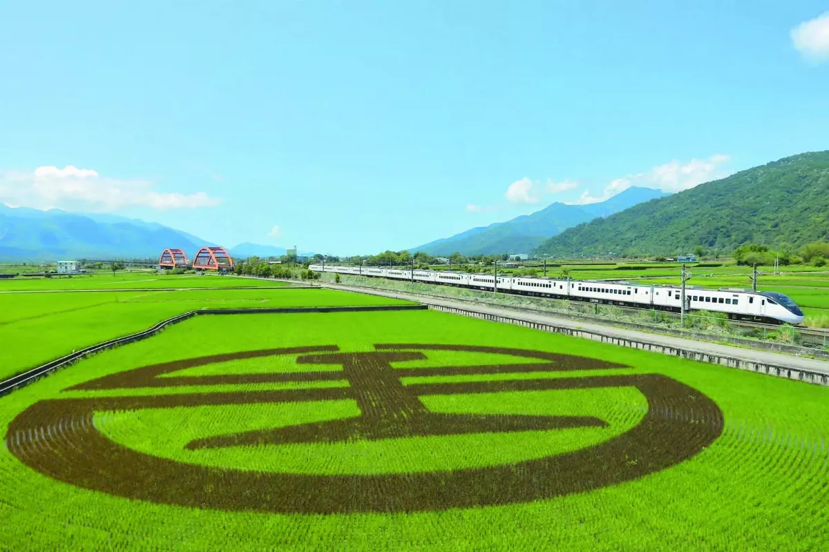 花蓮稻海 彩繪台鐵LOGO