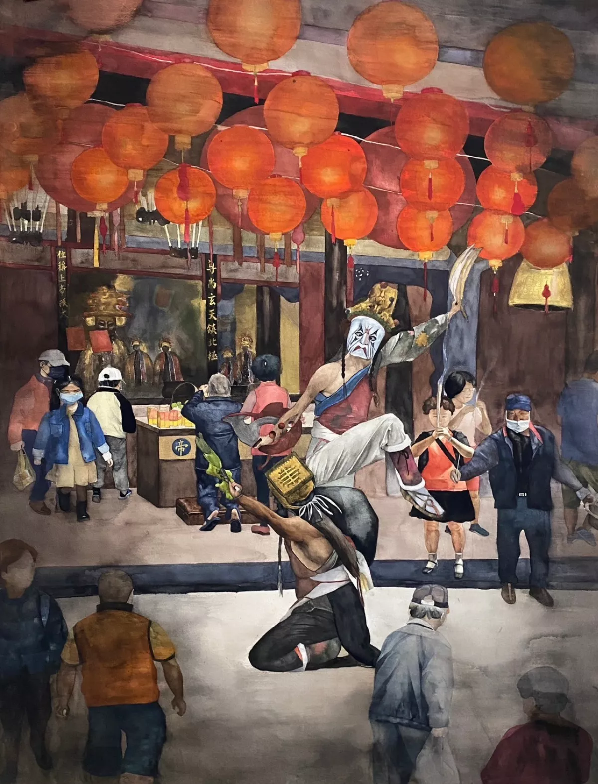 新營高中畢展「等一下」  美術班學子傳神描繪廟會