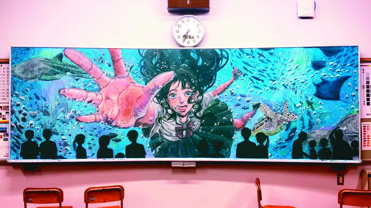 師手繪黑板畫 激發學生想像力