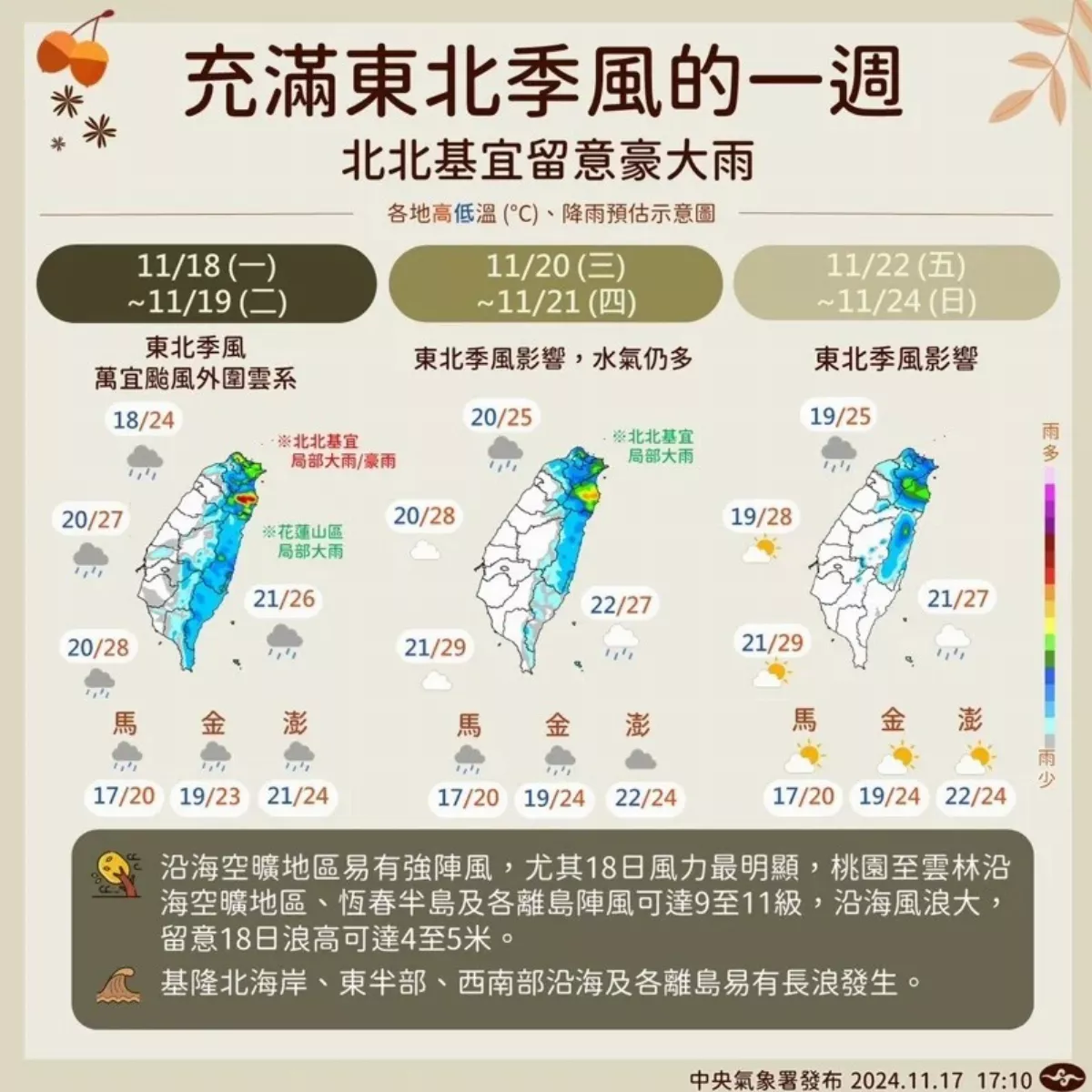 東北季風來襲 周三前豪雨炸2地 