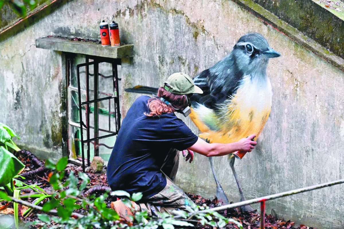 「鳥群」壁畫 栩栩如生