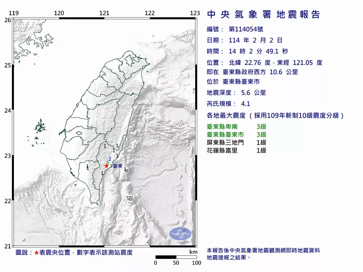 地牛又翻身 台東發生規模4.1地震