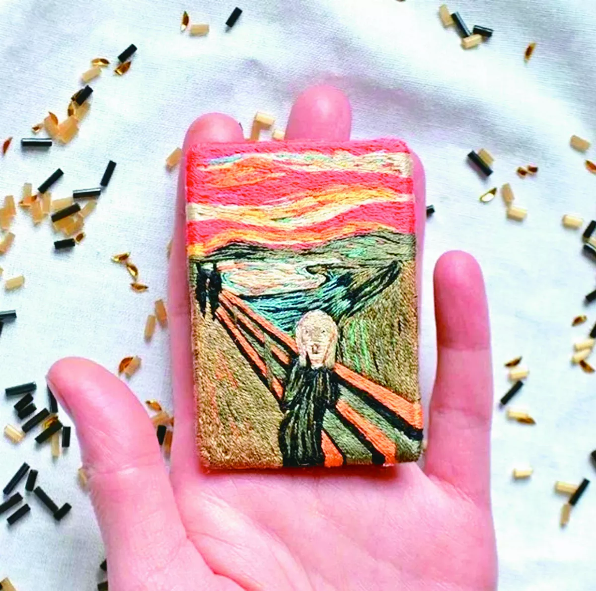 手做刺繡胸針 世界名畫戴著走