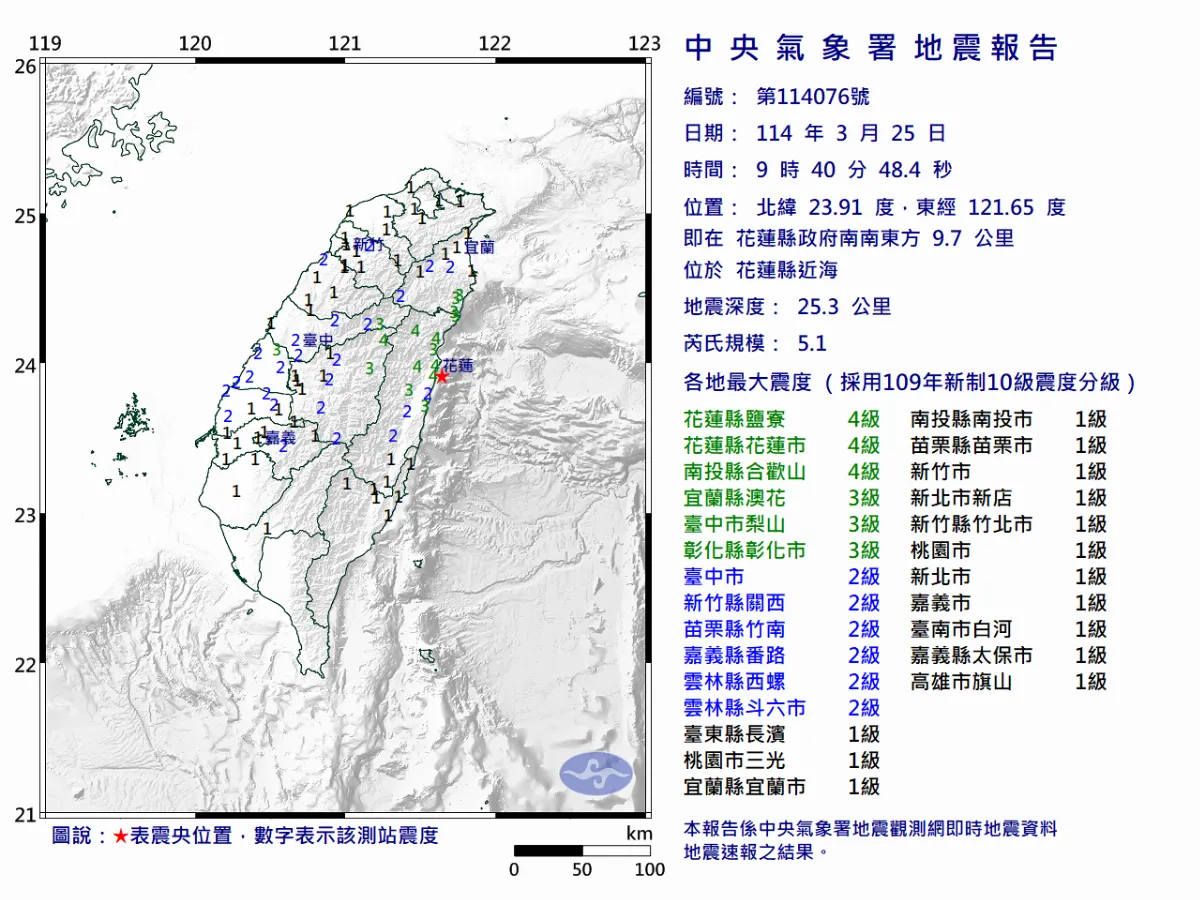 花蓮規模5.1地震 公路局、台鐵及時應變