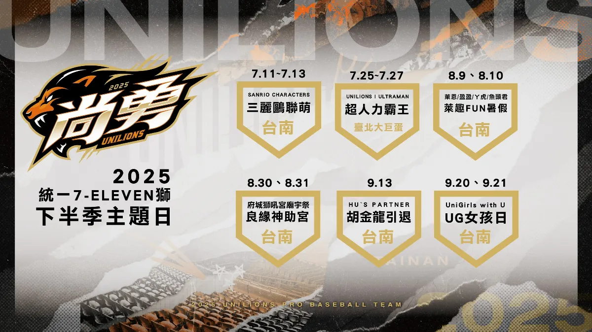 中職／統一獅下半季主題日公布 胡金龍9/13引退賽