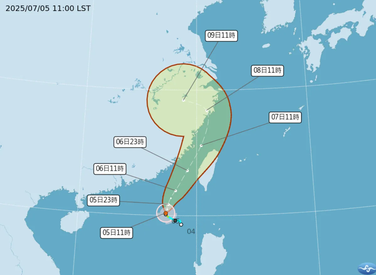 輕颱丹娜絲估6日晚影響台灣陸地 西部首當其衝