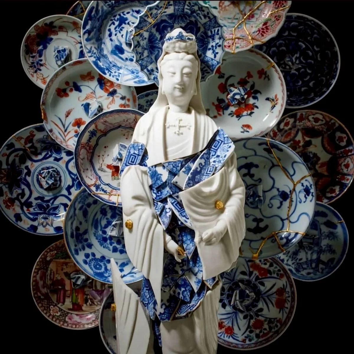 裂縫中綻放慈悲 荷蘭藝術家以碎瓷再現觀音佛像