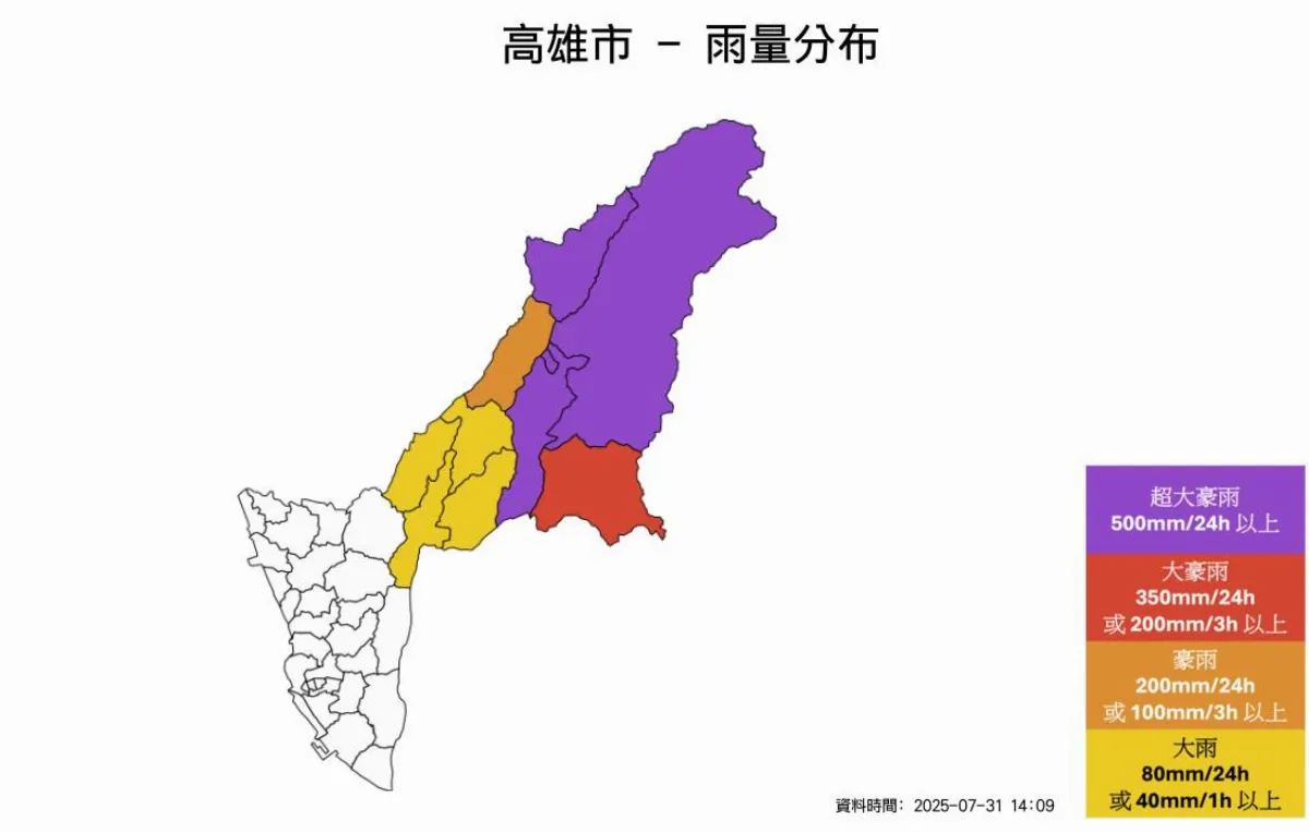 單日降雨僅次於莫拉克 高市山區多條道路中斷