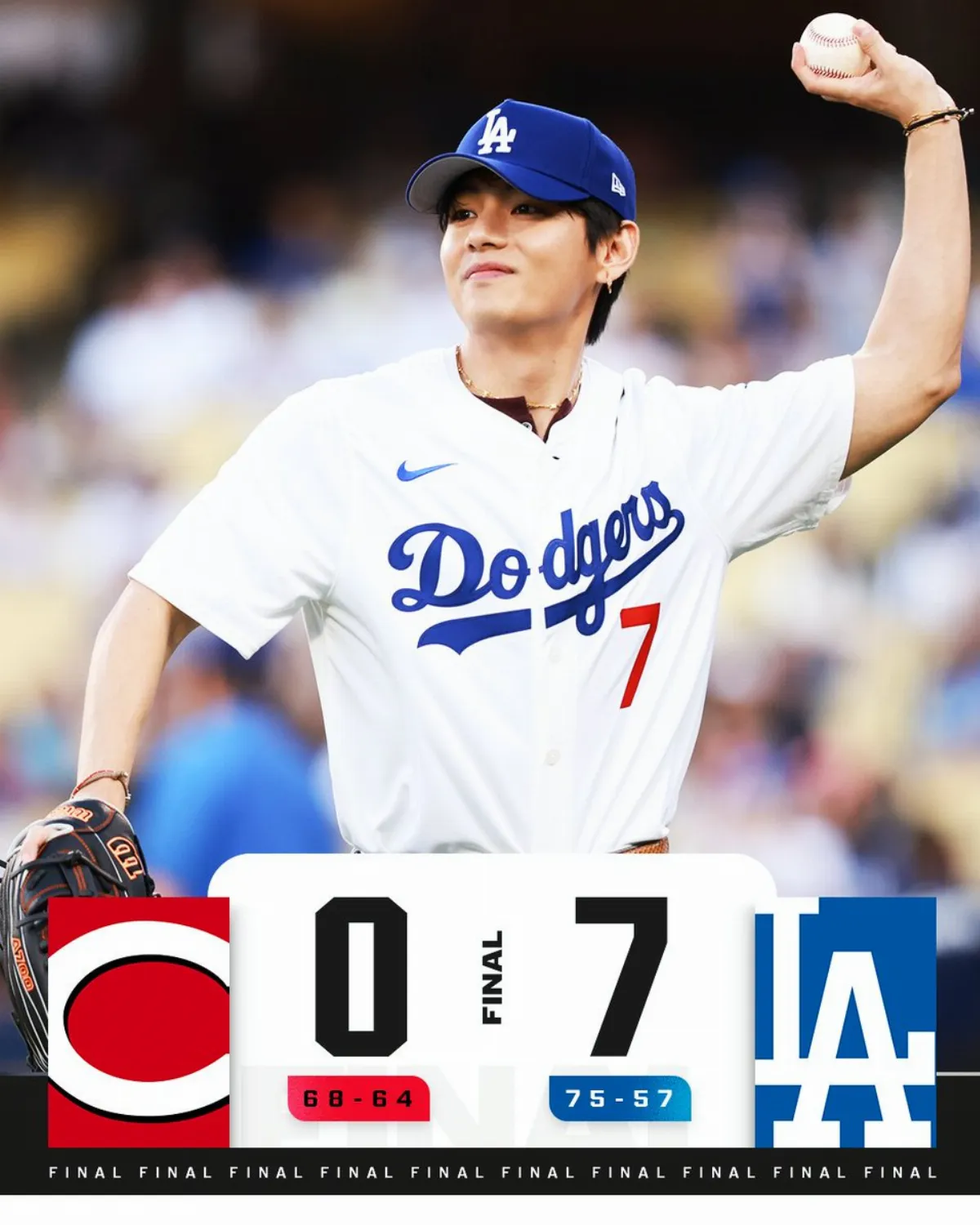 MLB／道奇完封紅人穩坐國西龍頭 官方比分圖放V開球帥照
