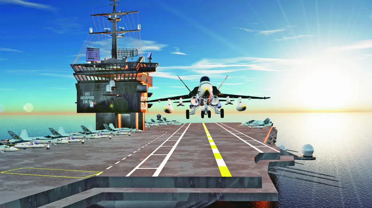 航空母艦上 飛機起飛了