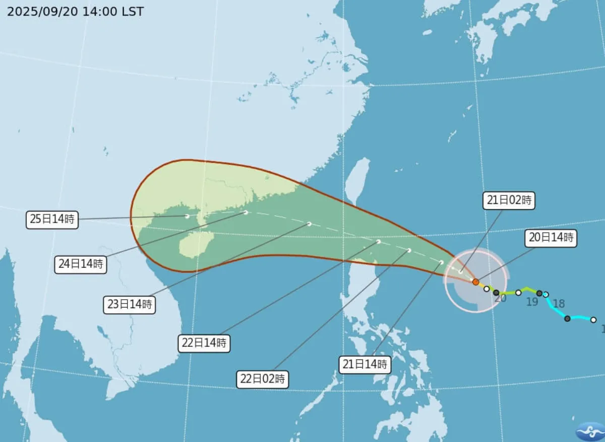 颱風樺加沙最快21日上午發海警　22日可能轉強颱東半部防豪雨
