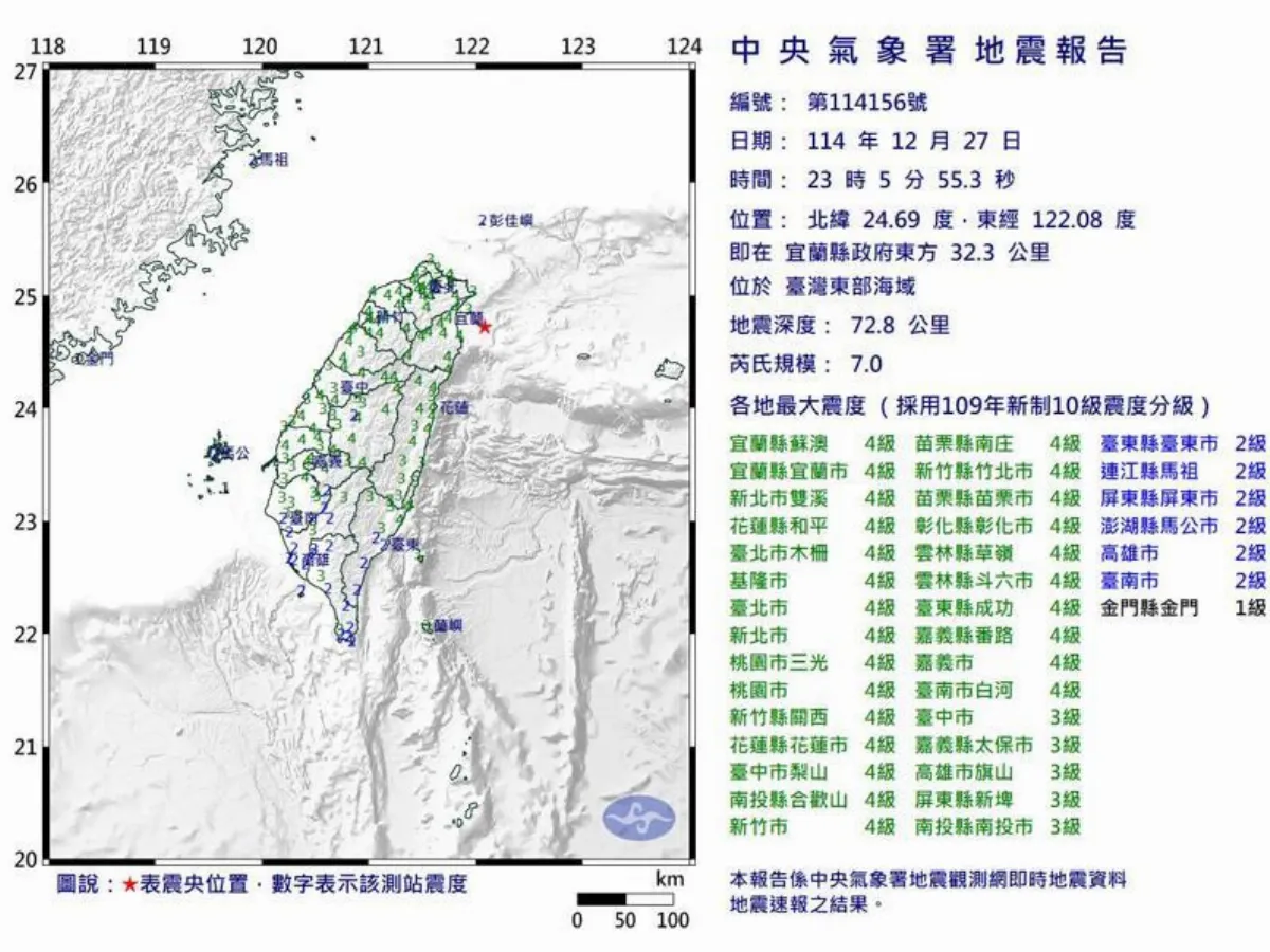 台灣27日夜強震 沖繩石垣島、與那國島也有感