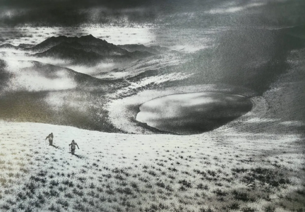 百岳孤行化為黑白素描 曾文彥特展「人間獨旅」台北登場