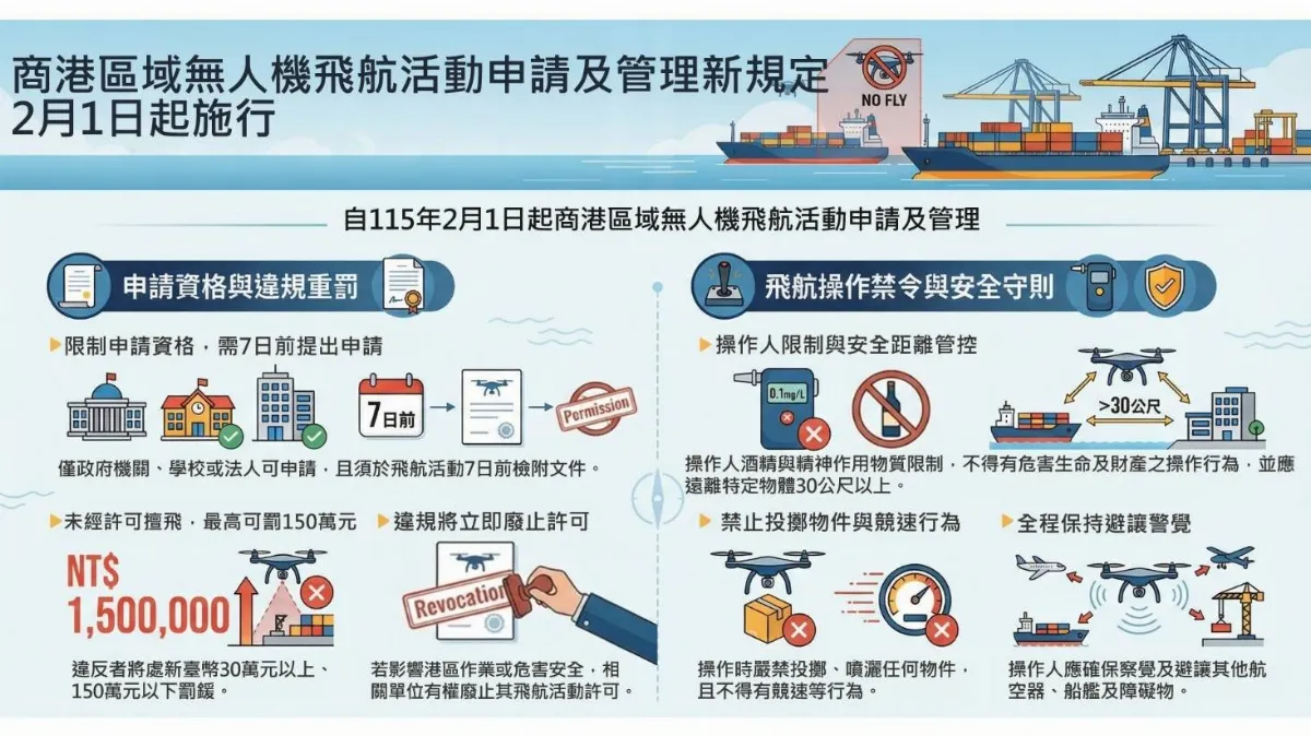 商港區無人機新規上路 須7日前申請、違規最高罰150萬元可沒入