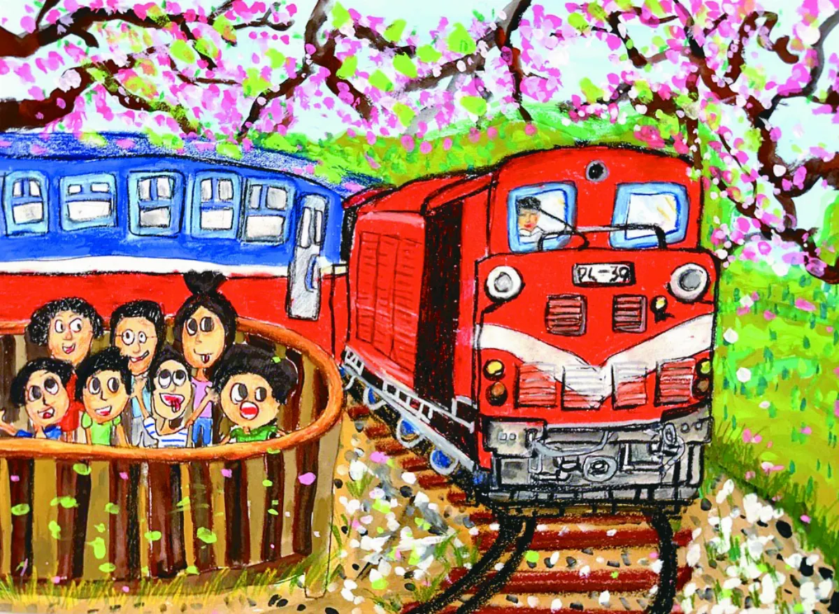 【快樂塗鴉簿】櫻花與火車