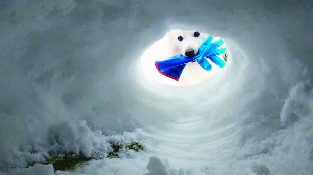 主人修補雪屋 狗狗暖送手套