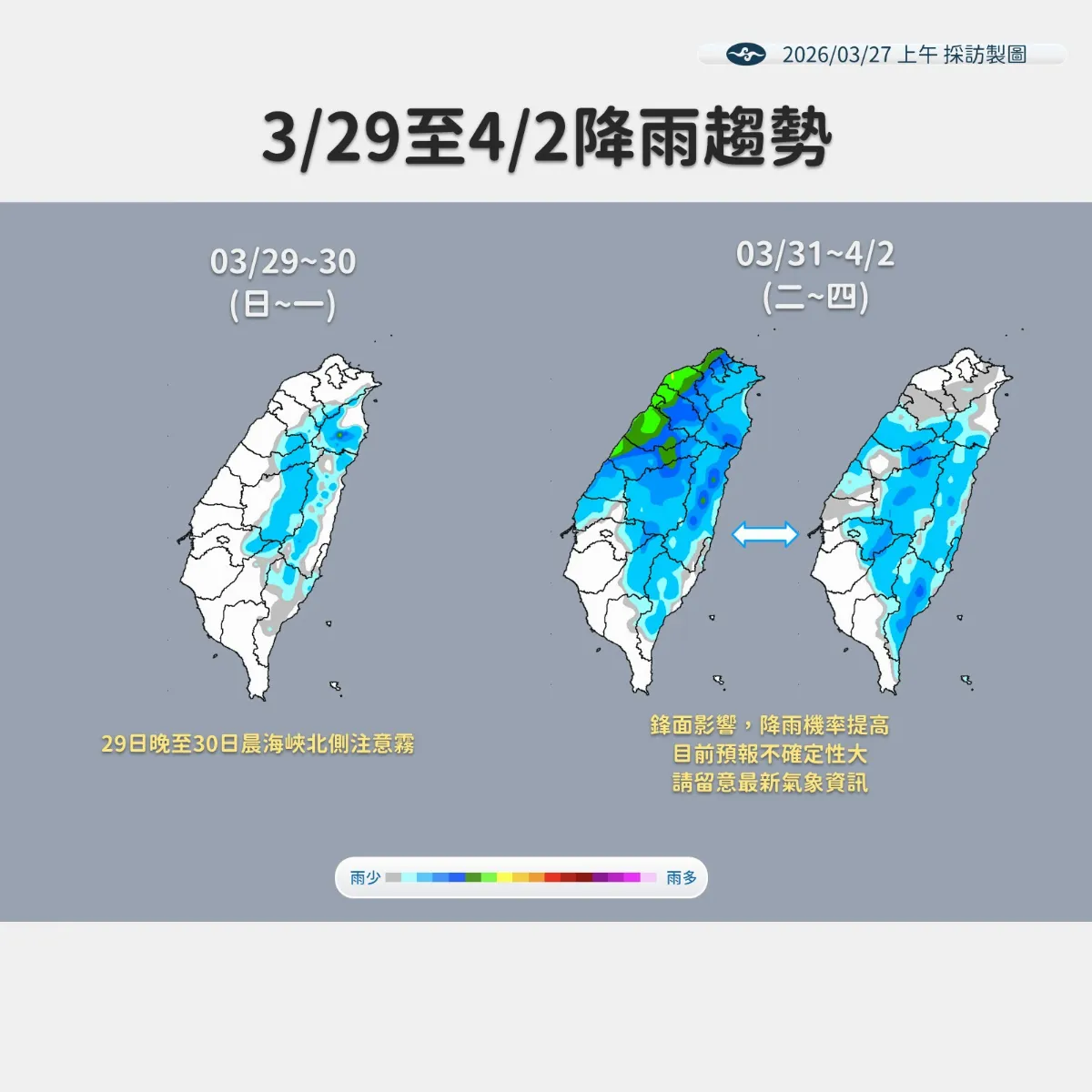 兩波鋒面影響北部降雨 下周氣溫回升再轉涼