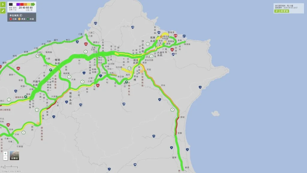 國道車潮湧現多路段壅塞 國5北上紫爆時速不到20公里